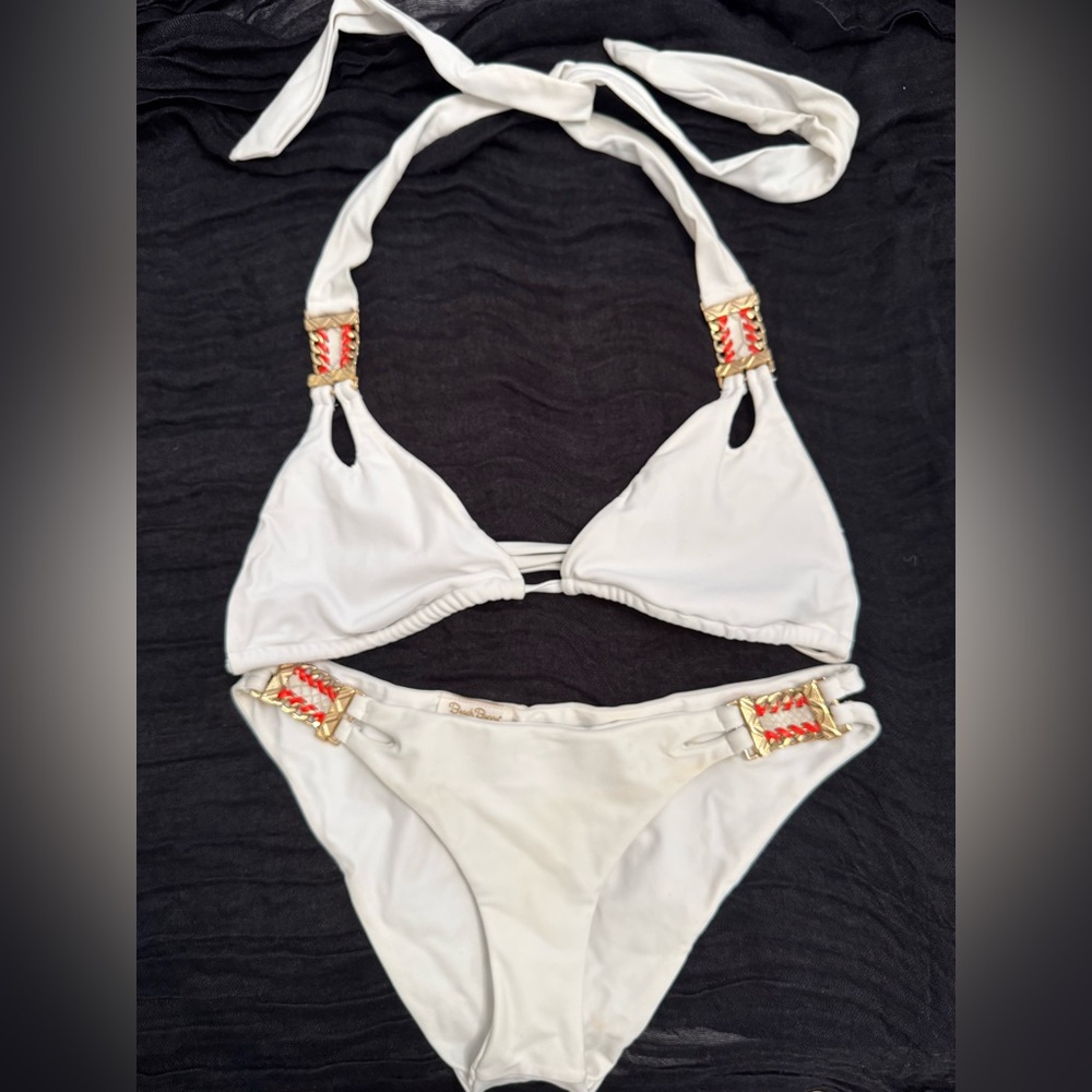 Beach Bunny  bikini chain embellished White XL top L bottom